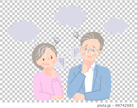 考える、困った表情のシニア男女のイラスト素材 考える、困った表情のシニア男女のイラスト素材 99742083