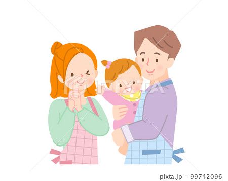 赤ちゃんを抱っこしたパパと笑顔のママ 赤ちゃんを抱っこしたパパと笑顔のママ 99742096