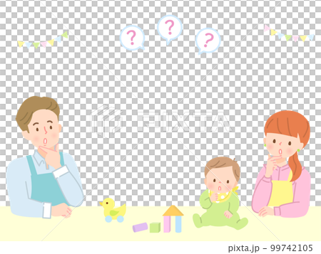 Illustration material of a baby with a troubled expression and dad and mom Illustration material of a baby with a troubled expression and dad and mom 99742105