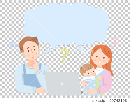 Mom holding a baby and dad with a troubled expression Mom holding a baby and dad with a troubled expression 99742108