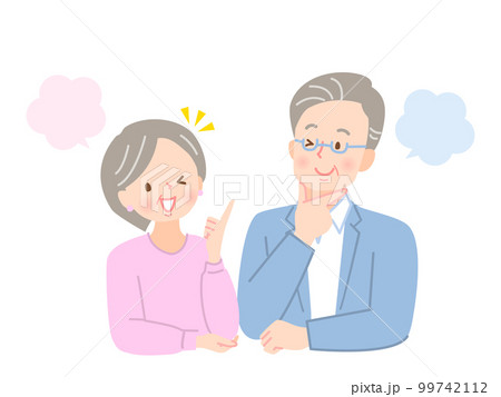 笑顔、閃く表情のシニア夫婦のイラスト素材 笑顔、閃く表情のシニア夫婦のイラスト素材 99742112