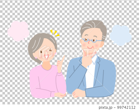 笑顔、閃く表情のシニア夫婦のイラスト素材 笑顔、閃く表情のシニア夫婦のイラスト素材 99742112