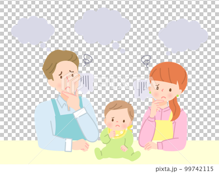 Illustration material of a family of three with a troubled expression Illustration material of a family of three with a troubled expression 99742115