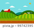 Farm scene with nature landscape.Farmer with countryside.Farmland vetor illustration 99742395