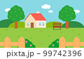 Home and garden scene.Front yard with house vector illustration. Nature landscape with home in summer 99742396
