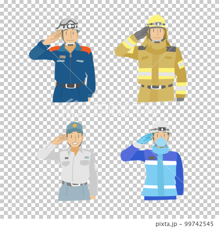Material of people working in saluting fire department 99742545