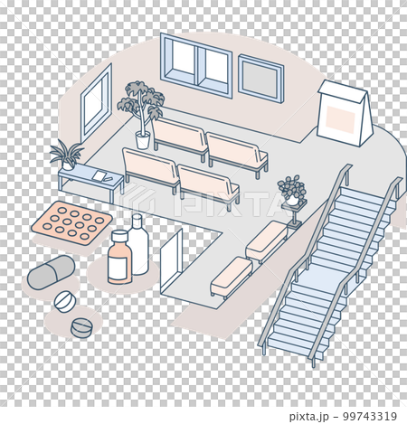 樓梯頂端的等候區。醫院接待處 99743319