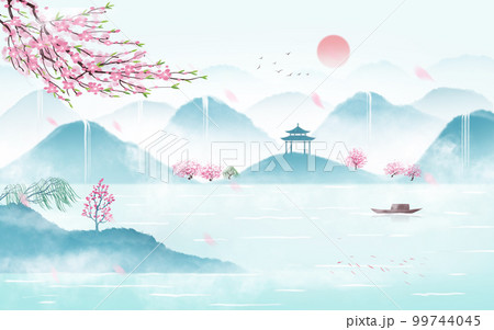 中国風水墨画のイラスト 中国風水墨画のイラスト 99744045