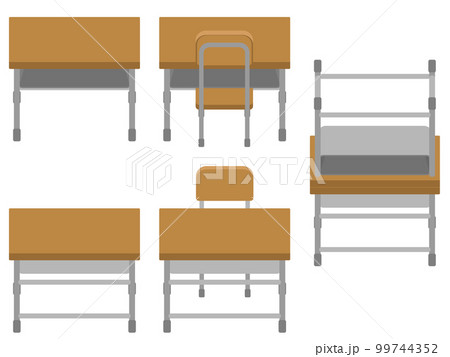 角度のついていない学校の机と椅子　主線なし 99744352