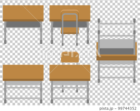 角度のついていない学校の机と椅子　主線なし 99744352