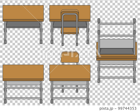角度のついていない学校の机と椅子　主線あり 99744353