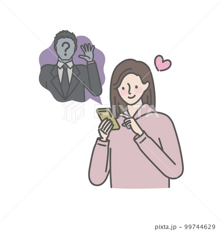 見知らぬ男性とSNSで連絡を取り合う女性 見知らぬ男性とSNSで連絡を取り合う女性 99744629