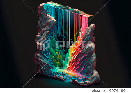 Isometric rainbow fountain frozen in glass 99744894