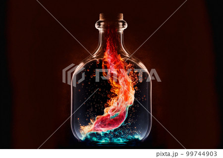 A bottle filled with colorful liquid fire 99744903