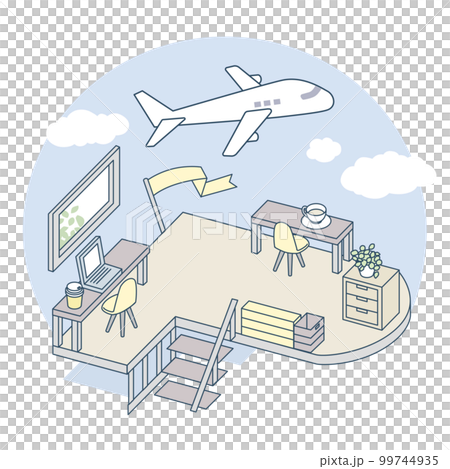 可以看到飛機的咖啡館。工作時看看天空 99744935