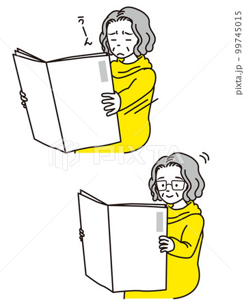 新聞を読むおばさま 99745015