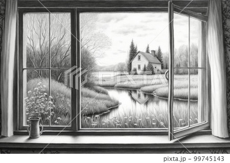 pencil sketch of the view from the window 99745143
