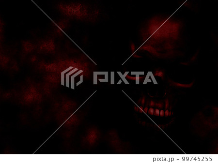 骸骨の映る恐怖背景イラスト 赤 99745255