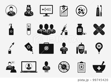 Medical and Pharmacy Icons. Editable Vector EPS Symbol Illustration. 99745420