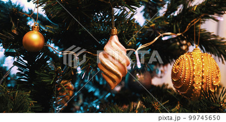 Decorated artificial Christmas tree. New year celebration concept 99745650