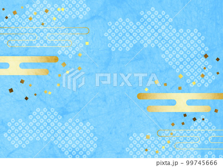 雲と鹿の子絞りの和背景ヨコ青 雲と鹿の子絞りの和背景ヨコ青 99745666