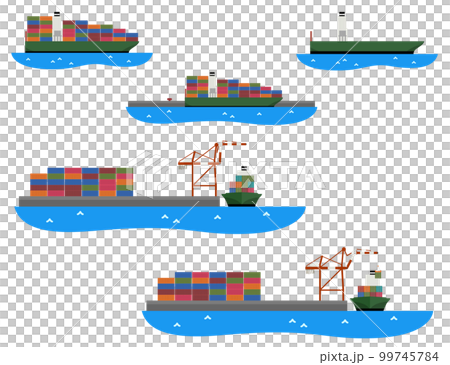 貨物船　コンテナ埠頭　コンテナクレーン　海の物流セット 99745784