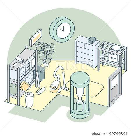時計と砂時計。一日のタイムスケジュールと家事 99746391