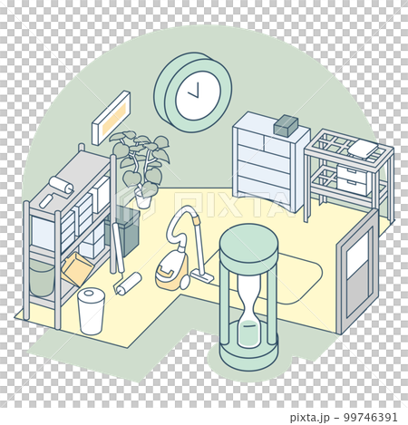 時計と砂時計。一日のタイムスケジュールと家事 99746391