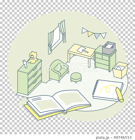 子ども部屋で絵本を読む。絵を描くなどして自由に過ごす 99746553