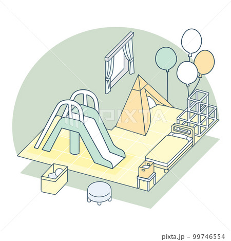 楽しく過ごす子供部屋。テントや風船などの遊具 99746554