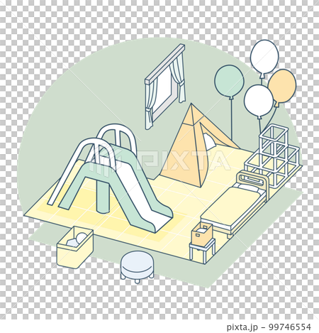 楽しく過ごす子供部屋。テントや風船などの遊具 99746554