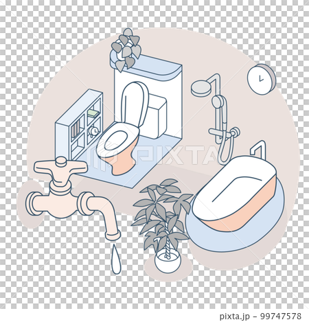 廁所和浴室。房子裡的水循環 99747578