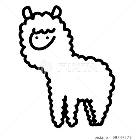 アルパカの手書きイラスト　モノクロ 99747579