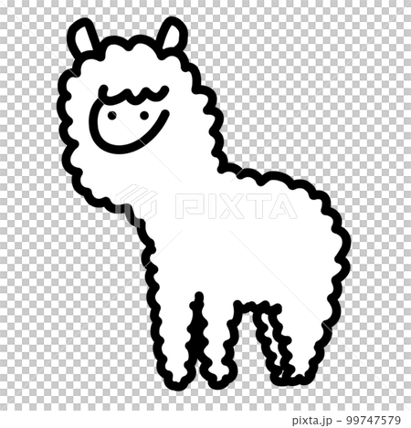 アルパカの手書きイラスト　モノクロ 99747579