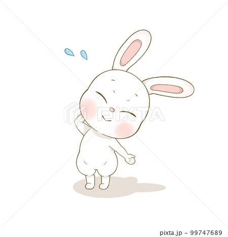 片手を頭に当てて照れているかわいいうさぎのイラスト 片手を頭に当てて照れているかわいいうさぎのイラスト 99747689
