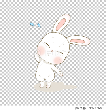片手を頭に当てて照れているかわいいうさぎのイラスト 片手を頭に当てて照れているかわいいうさぎのイラスト 99747689