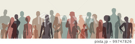 People diversity group silhouette.Women men teenager children boys girls old senior.Crowd of people diverse culture.Racial equality - inclusive - inclusion.Multicultural society.Mixed race 99747826