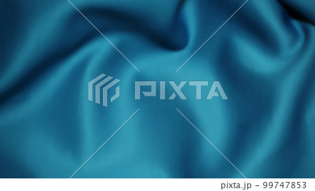 青く柔らかい布のシワとツヤの曲線。背景テクスチャ素材。 99747853