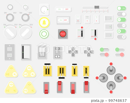 ボタンスイッチレバーのステッカー風イラストアイコンセット 99748637