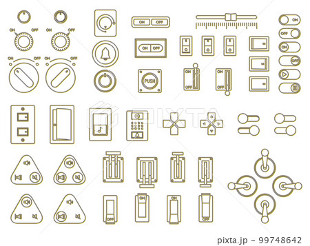 ボタンスイッチレバーのイラストアイコンセット カラーシャドウ 黄色 ボタンスイッチレバーのイラストアイコンセット カラーシャドウ 黄色 99748642