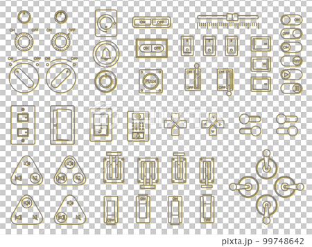 ボタンスイッチレバーのイラストアイコンセット カラーシャドウ 黄色 ボタンスイッチレバーのイラストアイコンセット カラーシャドウ 黄色 99748642
