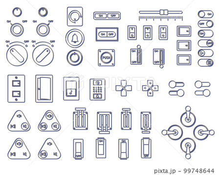 ボタンスイッチレバーのイラストアイコンセット カラーシャドウ 青 99748644