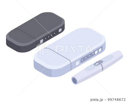 Isometric e-cigarettes. Vape box mod, modern smoke accessories 3d vector illustration set Isometric e-cigarettes. Vape box mod, modern smoke accessories 3d vector illustration set 99748672