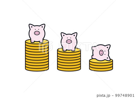 お金が減っていくイラストとブタの貯金箱 お金が減っていくイラストとブタの貯金箱 99748901