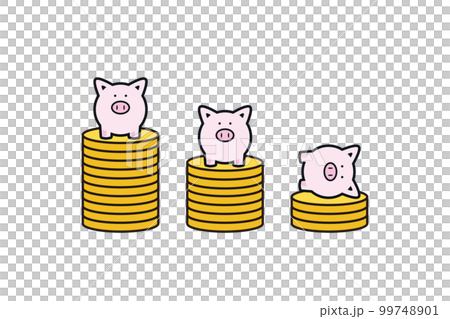 お金が減っていくイラストとブタの貯金箱 お金が減っていくイラストとブタの貯金箱 99748901