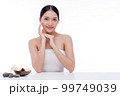 Beauty woman perfect face fresh clean skin portrait isolated on white. Beautiful asian girl with make up and beauty healthy skin color lips red and hair portrait. Spa and skin care concept. 99749039