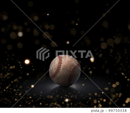 single baseball ball on black background with abstract lights 99750338