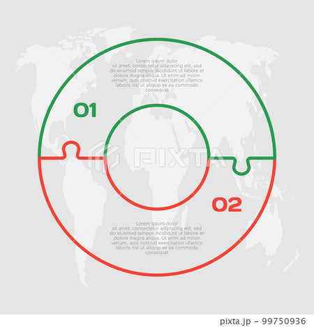 Diagram infographic for 2 steps, circle puzzle Diagram infographic for 2 steps, circle puzzle 99750936
