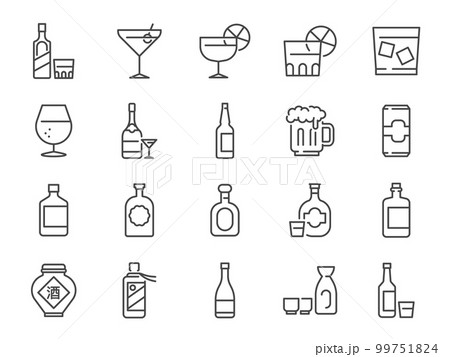 Alcohol and liquor icon set. It included icons such as whiskey, wine, Champagne, Soju, vodka, beer, and more. 99751824