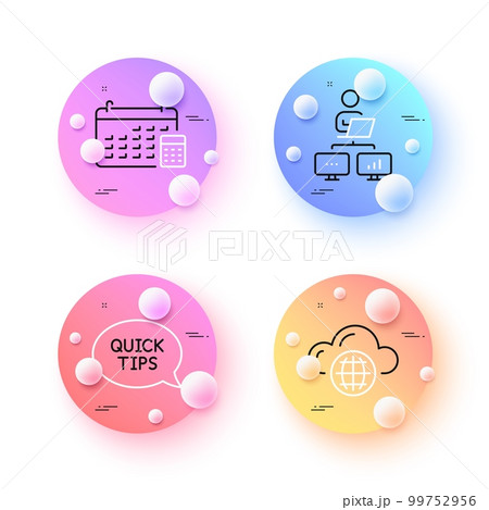 Cloud computing, Calendar and Quickstart guide minimal line icons. 3d spheres or balls buttons. Work home icons. For web, application, printing. Vector Cloud computing, Calendar and Quickstart guide minimal line icons. 3d spheres or balls buttons. Work home icons. For web, application, printing. Vector 99752956